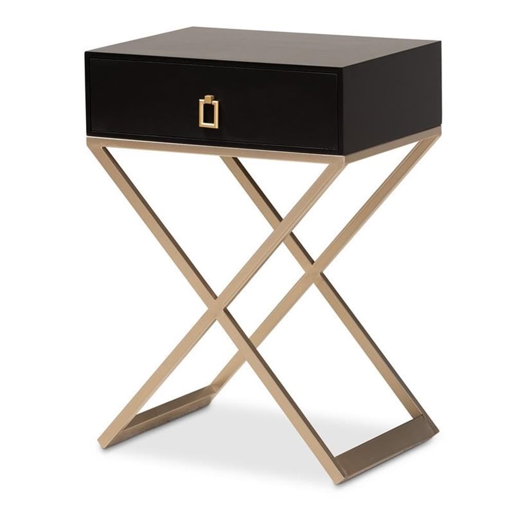 Baxton Studio Patricia Modern and Contemporary Black Finished Wood and Brass-Tone Metal 1-Drawer Nightstand